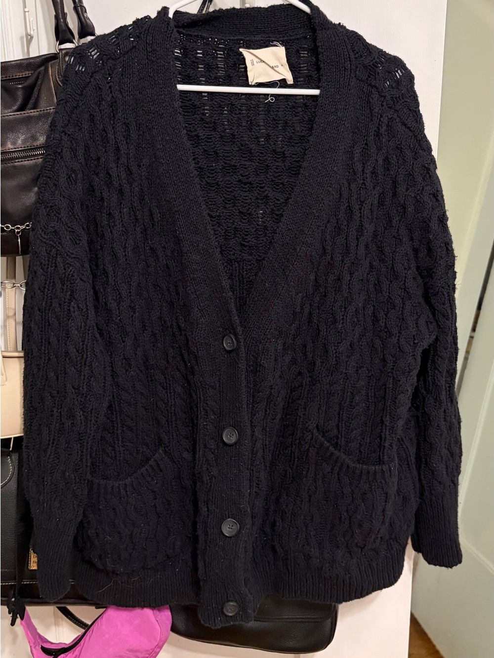 Lucky Brand Black Cable Knit Button-Front Cardigan